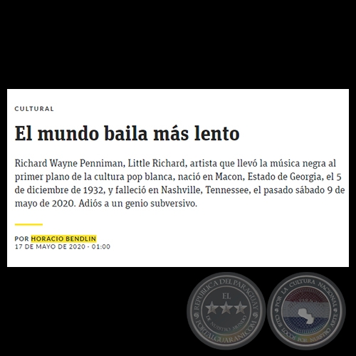 EL MUNDO BAILA MÁS LENTO - Por HORACIO BENDLIN - Domingo, 17 de Mayo de 2020